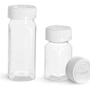 4oz Clear PET Square Bottle W/ White Child Resistant Cap